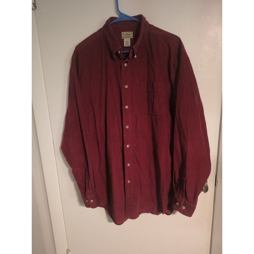 L.L.Bean Corduroy Button down Red Traditional Fit Large Tall Long Sleeve EUC